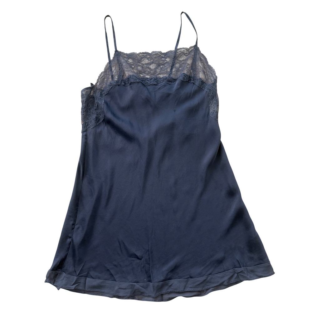 Victoria Secret Angels Silk Slip Dress Lace Trim Mini Y2K Size Large Black